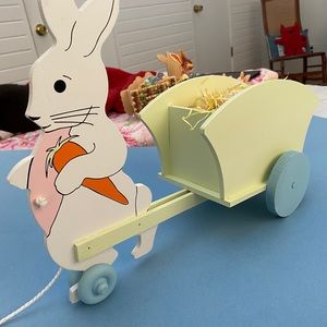 Vintage Wooden Bunny Pull Cart Centerpiece